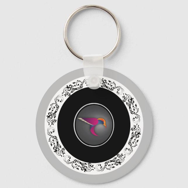 Chaveiro Desenho de Círculo Ornamental Beija-flor Roxo (Frente)