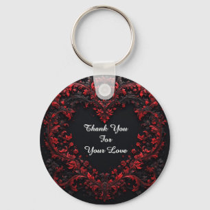 Chaveiro Desenho de Coração Floral Vermelho Com Flores em F