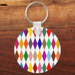 Chaveiro Desenho de Diamantes Harlequim Colorido Branco 