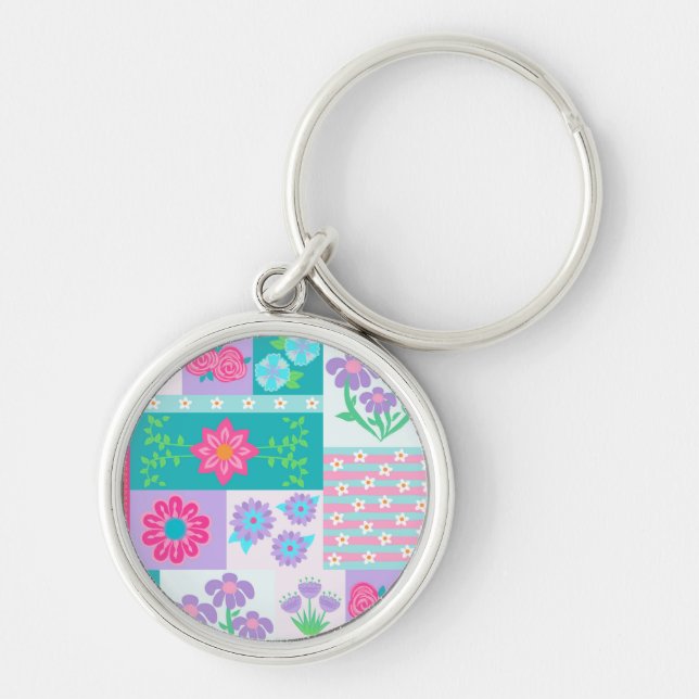Chaveiro Desenho de Flores Vibrantes em Flor (Frente)