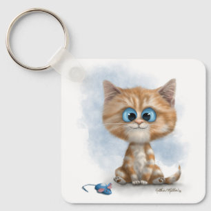 Chaveiro Desenho de Gatinho de Gengibre com Rato