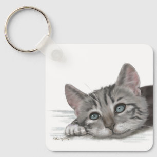 Chaveiro Desenho de gatinho malhado fofo descansando