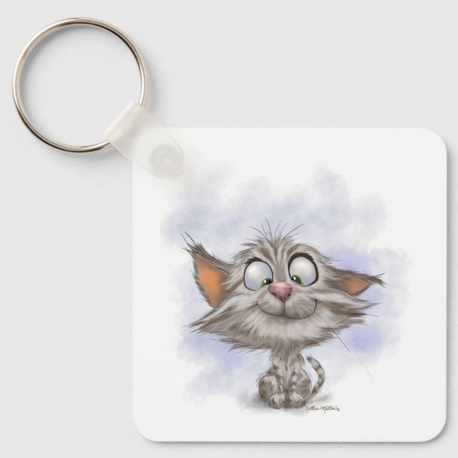 Chaveiro Desenho de Gatinho Tabby Divertido (Frente)