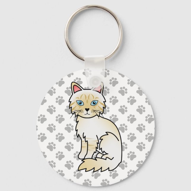 Chaveiro Desenho de Gato Birman / Ragdoll Tabby Ponto Creme (Frente)