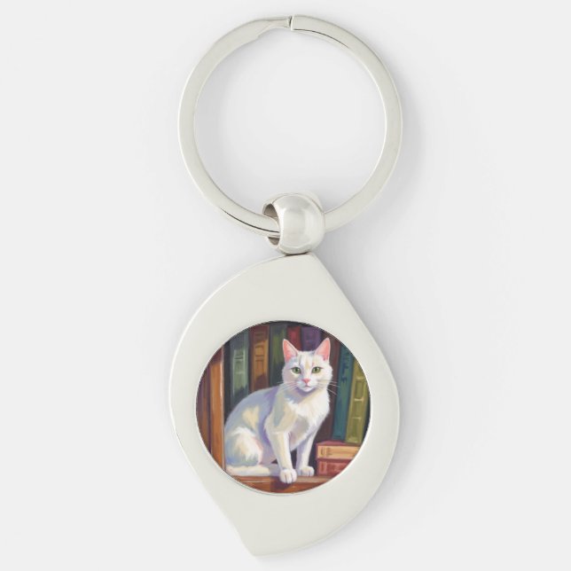 Chaveiro Desenho de Gato Branco (Frente)