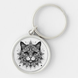 Chaveiro Desenho de Gato com Padrão Mandala