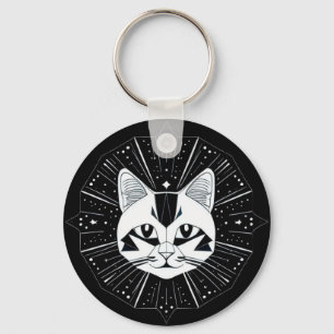 Chaveiro Desenho de Gato Geométrico Rodeado por Estrelas Do