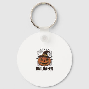 Chaveiro Desenho de Gravura de Abóbora Feliz Halloween Vint