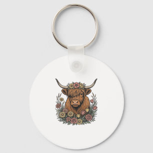 Chaveiro Desenho de Gravura Vintage de Vaca das Terras Alta
