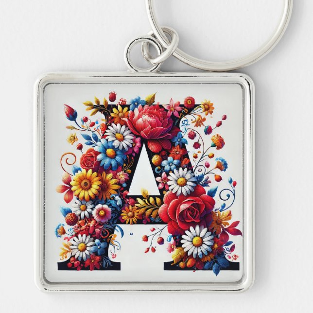 Chaveiro Desenho de Letra A Floral Elegante (Frente)