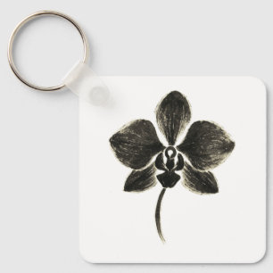 Chaveiro Desenho de Linha Orquídea - Anel de Chave Floral
