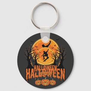 Chaveiro Desenho de Lua de Skateboard de Halloween