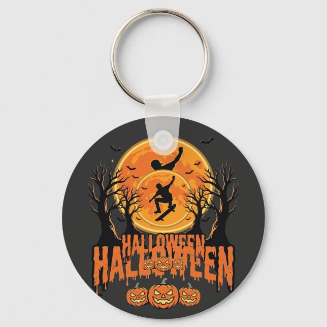 Chaveiro Desenho de Lua de Skateboard de Halloween (Frente)
