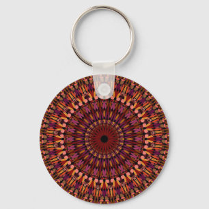 Chaveiro Desenho de Mandala Marrom Floral