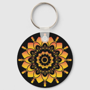 Chaveiro Desenho de Mandala Única Dourada