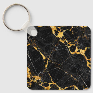 Chaveiro Desenho de Mármore Nero Portoro Luxo Dourado Preto