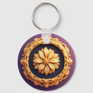 Chaveiro Desenho de Medalhões Florais Ornamentais Dourados