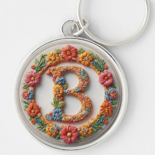 Chaveiro Desenho de Monograma de Letra B Floral