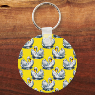 Chaveiro Desenho de padrão de aves cisnes em amarelo
