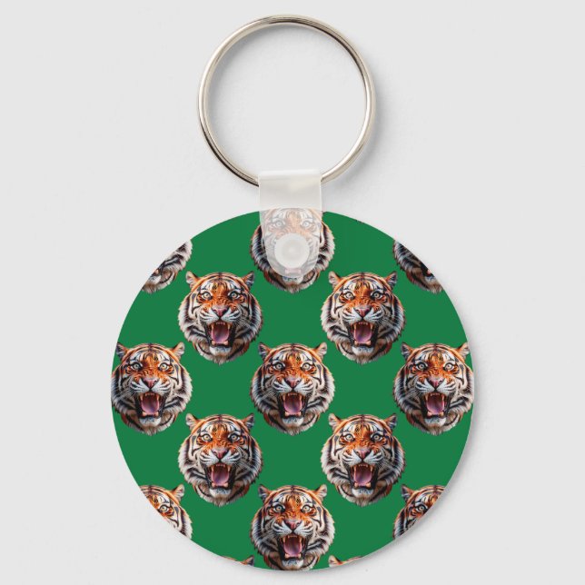 Chaveiro Desenho de padrão de cabeça de tigre verde  (Frente)