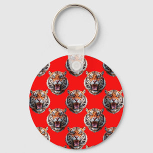 Chaveiro Desenho de padrão de cabeça de tigre vermelho