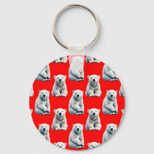 Chaveiro Desenho de padrão de urso polar no vermelho 