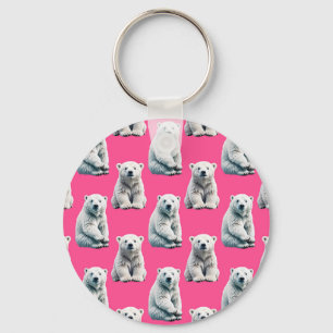 Chaveiro Desenho de padrão de urso polar rosa