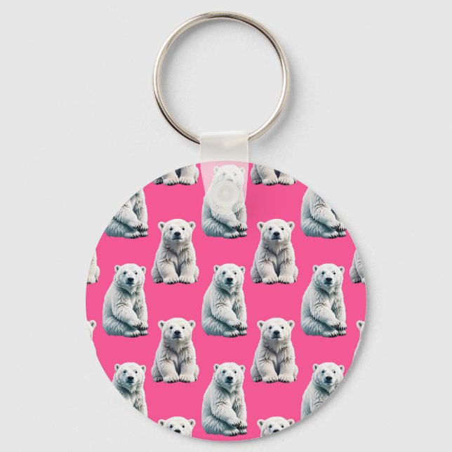 Chaveiro Desenho de padrão de urso polar rosa (Frente)