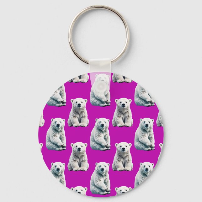Chaveiro Desenho de padrão de urso polar roxo (Frente)