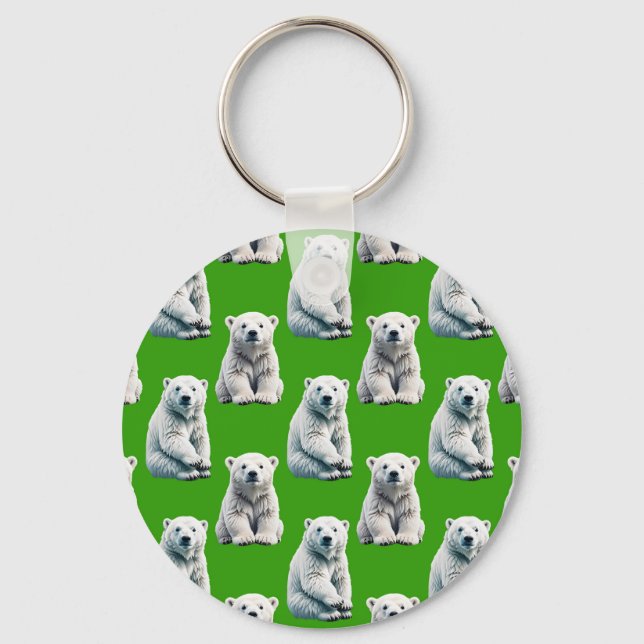 Chaveiro Desenho de padrão de urso polar verde (Frente)
