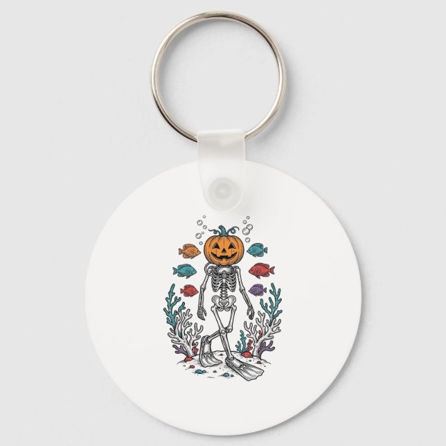 Chaveiro Desenho de Peixe de Halloween de Esqueleto de Abób (Frente)