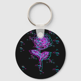 Chaveiro Desenho de Rosa Neon Glitch