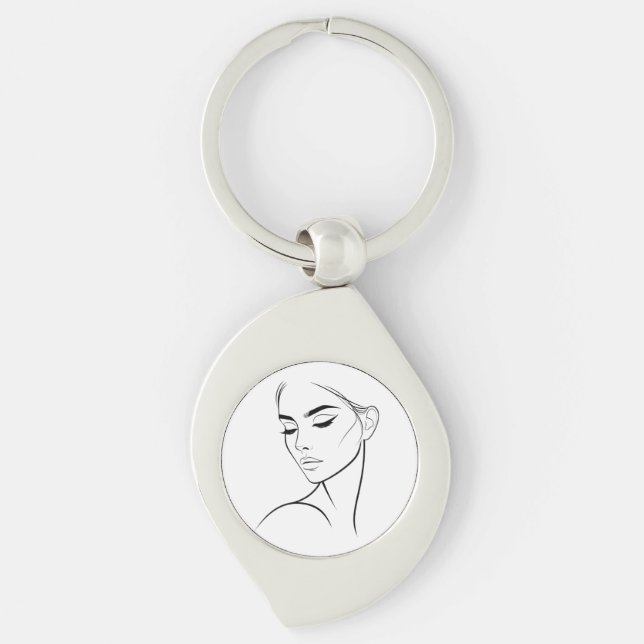 Chaveiro Desenho de rosto de mulher de uma linha n.o 3 (Frente)