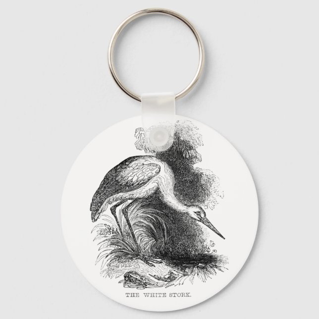 Chaveiro Desenho de Vida Selvagem de Aves Vintage de Stork  (Frente)