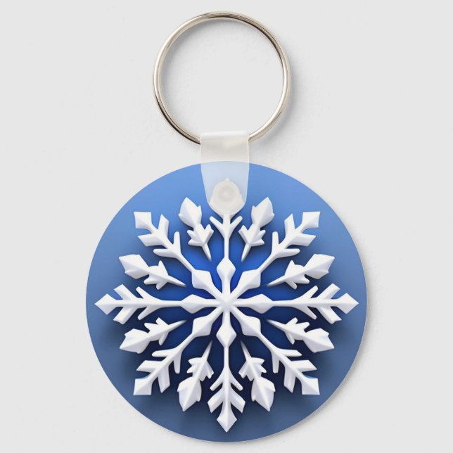 Chaveiro Desenho Detalhado de Floco de Neve Branco (Frente)