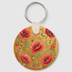Chaveiro Desenho dourado de papoula fleur