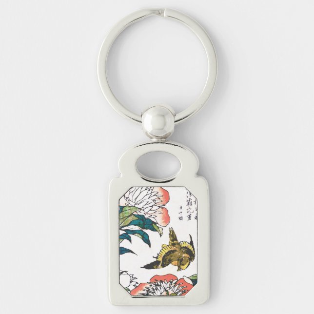Chaveiro Desenho em japonês, Peonies e Sparrow (Frente)