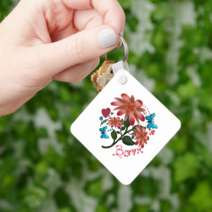 Chaveiro Desenho Floral Borboleta Amor Bloom Desenhado à
