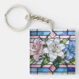 Chaveiro Desenho Floral de Lírio em Vidro Manchado Elegante