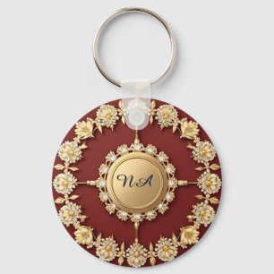Chaveiro Desenho Floral Dourado Ornamentado