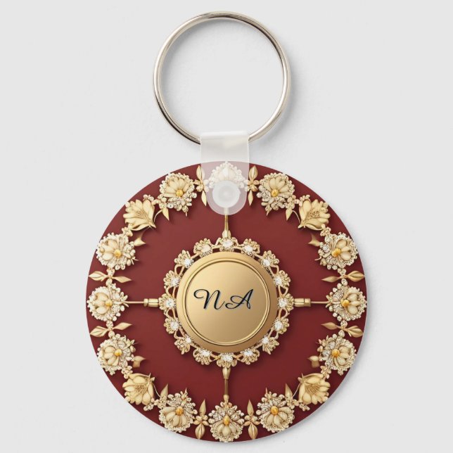 Chaveiro Desenho Floral Dourado Ornamentado (Frente)