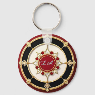 Chaveiro Desenho Floral Dourado Ornamentado
