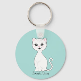 Chaveiro Desenho fofo de gatinho branco inteligente em azul
