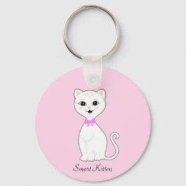 Chaveiro Desenho fofo de gatinho branco inteligente em rosa