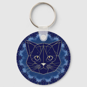 Chaveiro Desenho Geométrico de Gato Rodeado por Estrelas Do