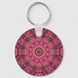Chaveiro Desenho Geométrico Mandala Rosa Quente