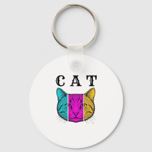 Chaveiro Desenho Gráfico de Bloco de Cor de Gato Gravado Vi