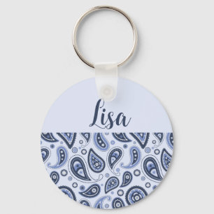 Chaveiro Desenho Intrincado de Estampa Paisley Floral Azul