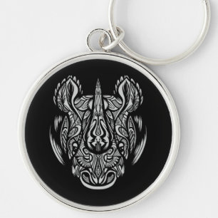 Chaveiro desenho ornamental de rosto de rinoceronte