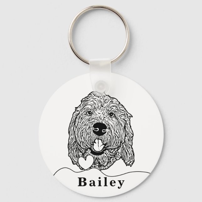 Chaveiro Desenho Personalizado Cachorro de Goldendoodle (Frente)